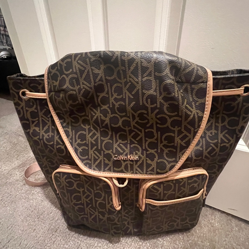 Calvin Klein Tan and Brown Logo Backpack